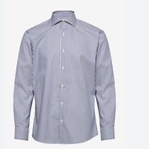 Seven Seas Copenhagen Blue Grey 100% Cotton Button Down shirt size XL slim‎ fit